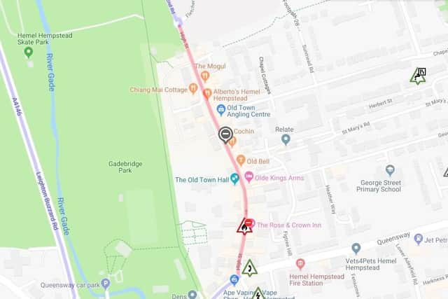 Hemel High Street road shown in red will be closed from Sunday