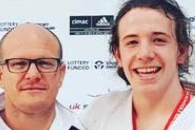 Gold medallist Paddy Lish with coach Laurie Rush in Sheffield.