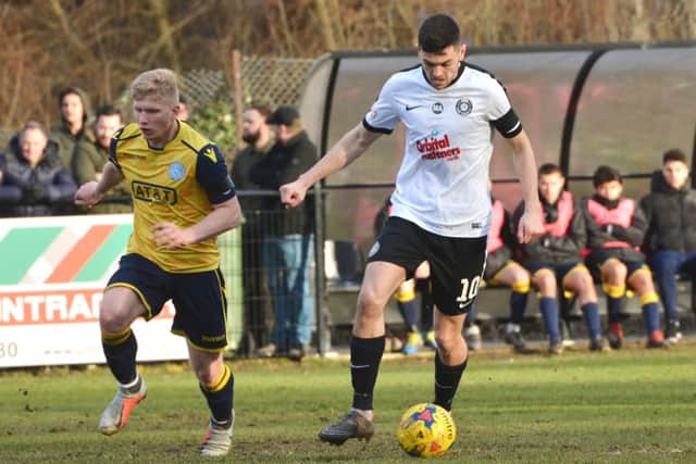 Kings Langley striker Mitchell Weiss almost grabbed an equaliser from a tight angle at the end of Saturdays game. (File picture by Chris Riddell).