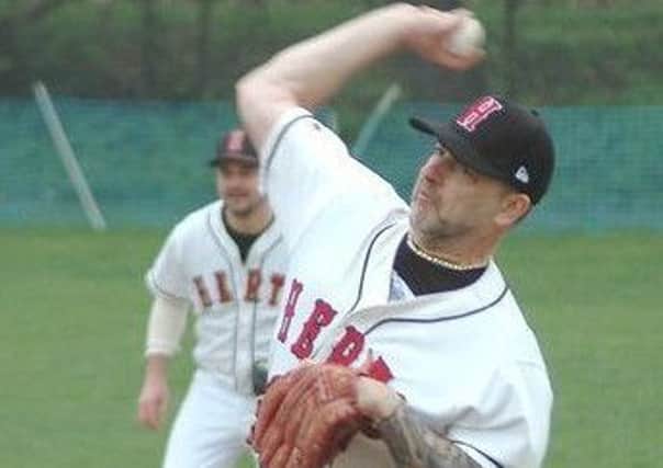 Pitcher Dennis Grogan got the win for Herts Falcons in game one over the London Falcons.