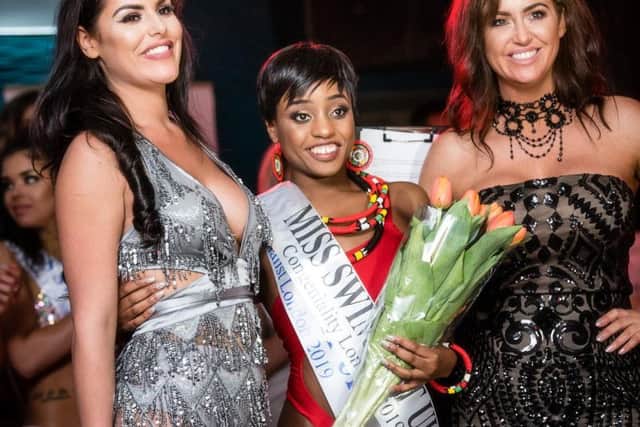 From left, pageant boss Poppy Haskell, model Yollanda Musa, and Miss Swimsuit UK founder Verena Twigg. Credit: Ian Trayner