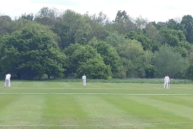 Lewis Hodgins, left, taking the strike, during Hemels win at Ealing Hanwellians in Southall on Sunday.