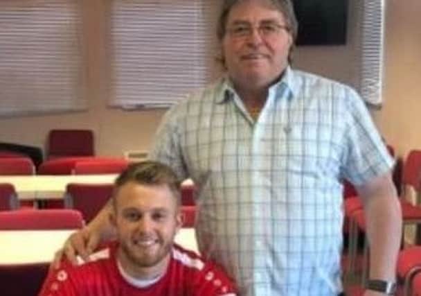 Hemel Town new signing Liam Nash, with club chairman Dave Boggins.