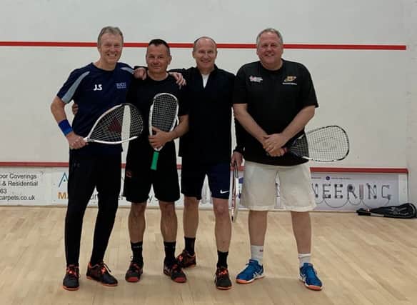 Berkhamsted Tennis & Squash Clubs squash57 team, from left, John Shaw, captain Russ Sanders, Richard Carr and Mike Hawkes.