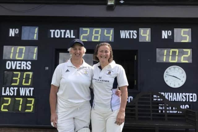 From left, Berkhamsted womens first team players Sue Benson and Kate Murphy had unbeaten knocks of 101 and 102  respectively in their 131-run victory over Hitchin at the weekend.