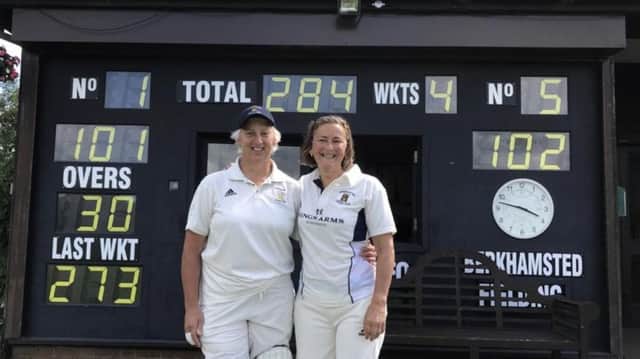 From left, Berkhamsted womens first team players Sue Benson and Kate Murphy had unbeaten knocks of 101 and 102  respectively in their 131-run victory over Hitchin at the weekend.