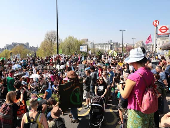 Extinction Rebellion protesters at Waterloo Bridge in April