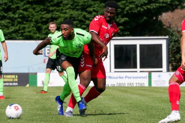 Action from the Tudors pre-season friendly clash with Ebbsfleet United at Vauxhall Road on Saturday.