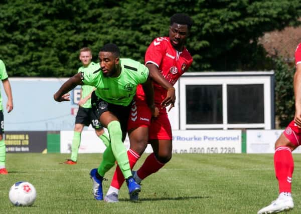 Action from the Tudors pre-season friendly clash with Ebbsfleet United at Vauxhall Road on Saturday.