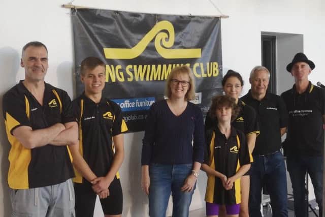 Tring SC head coach John Bradley and club captains with Ridgeway Learning Partnership chief executive Susannah Collings, chairman Mike Billingham and club championship primary sponsor Peter Kemp, of PRS Office Furniture.