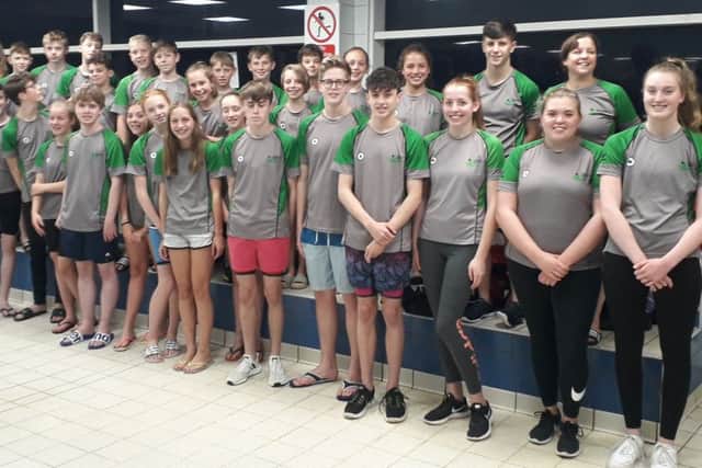 The Berkhamsted Swimming Club team lines up before the Arena League meet in Enfield the previous weekend.