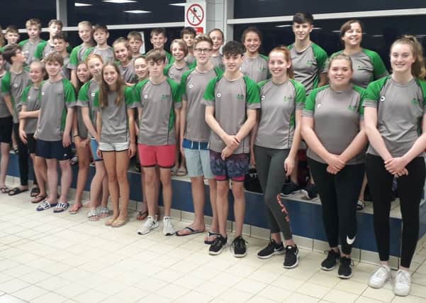 The Berkhamsted Swimming Club team lines up before the Arena League meet in Enfield.