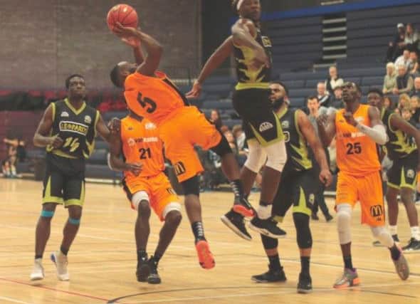Storms Bode Adeluola on his way to scoring a team-high 29 points against Leopards on Sunday. (Picture by Joanne Charles).