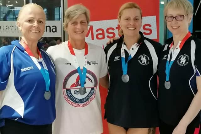 The Team Hemel ladies' 200-plus team which finished in second place in the 4 x 100 Medley relay. From left, Hilary Coulson, Sian McDonald, Jo Lee Pearce and Claudia Crutwell.