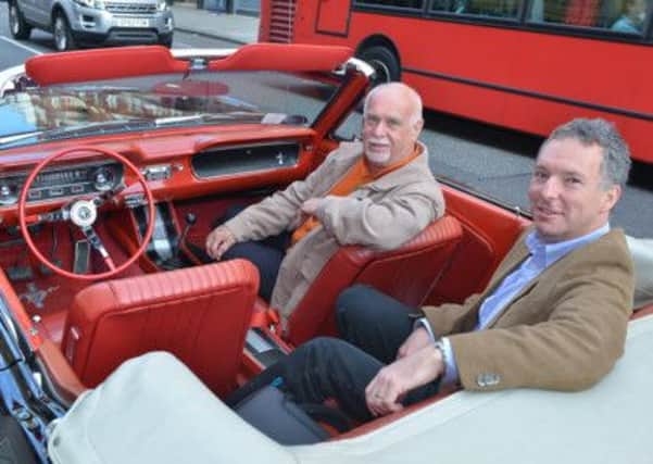 Alan Wooding (left) and Kieron Dodd take a spin in a 50-year-old Ford Mustang