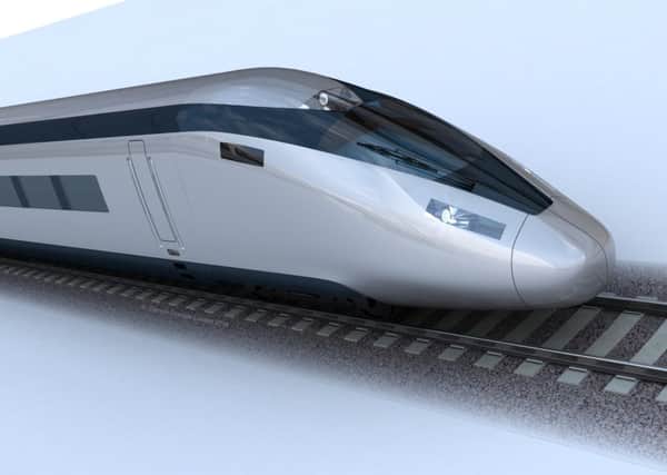 Computer-generated visuals of an HS2  high speed train
