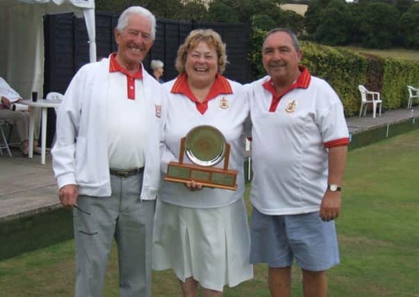 Roy Murray, Yvonne Coe and Skip Murray won the Ethel Howlett Trophy at Kitcheners BC