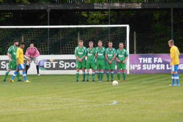 Berkhamsted drew level with a well-worked free-kick. Picture (c) Richard Solk