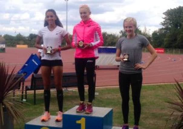 Phillipa Lowe, right, won bronze in the womens 400m at the UK Counties Athletic Union Inter-Counties Track and Field Championships