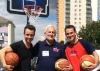 Hemel Storm director of coaching Dave Titmuss with Holby City stars Joe McFadden and Jules Knight