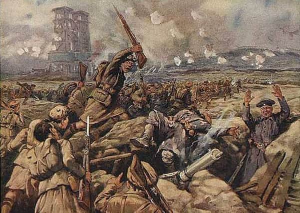 British regiments capture a German trench during the Battle of Loos