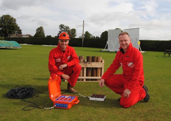 Matt Partner and Dick Highton test some of the kit that will be used at the Festival of Fire at Tring Park Cricket Club