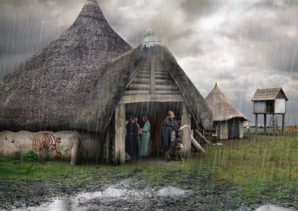 An artist's impression of what a roundhouse in the Iron Age settlement in Aston Clinton could have looked like. To the right is a chicken coop on stilts to keep it dry. Photo courtesy of the Buckinghamshire Historic Environment Record. Below, The ancient Ivinghoe Beacon hillfort as it appears today