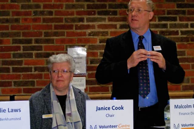Janice Cook, who will be standing down as chair after seven years, with Malcolm Rogers at a previous AGM