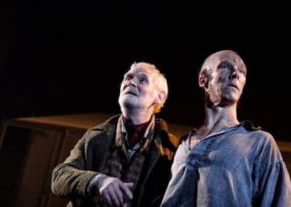 De Lacey (Karl Johnson) and The Creature (Benedict Cumberbatch) in the National Theatre's Frankenstein live. Photo: Catherine Ashmore
