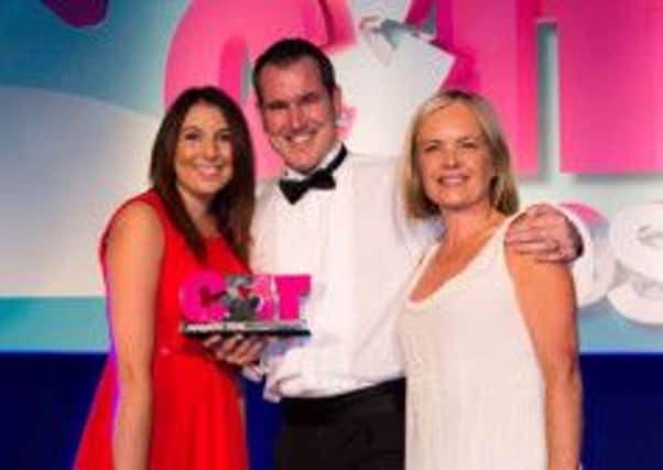 Bovingdon-based Wildgoose wins industry award.  Mariella Frostrup with Jonny Edser and Sheridan Smith of Wildgoose Events receiving their C&IT Award.