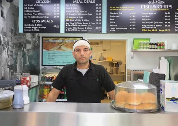 Boss of Wilsons Fish & Chips in Tring Shaban Azam was allegedly attacked with a vinegar bottle
