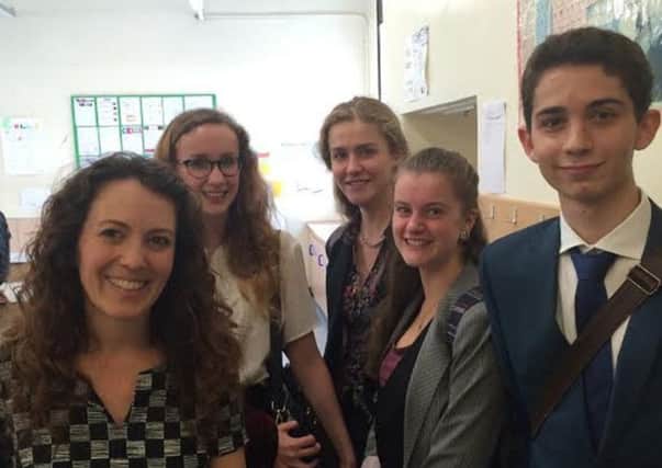 Kate Bellingham (left) with students from the Hemel Hempstead School