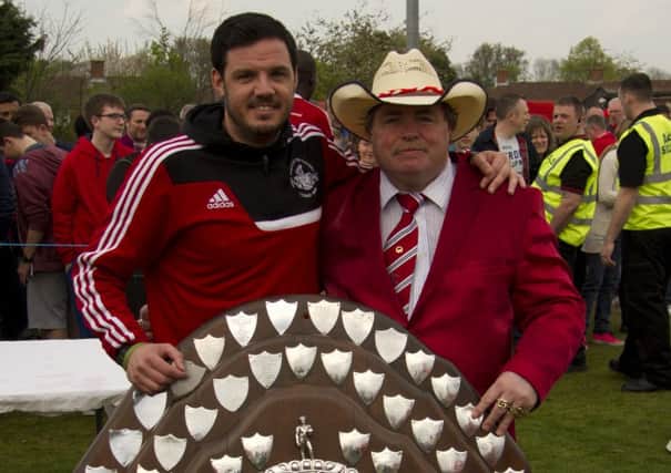 Hemel Hempstead Town FC chairman Dave Boggins, right, with manager Dean Brennan. Picture (c) Darren Kelly