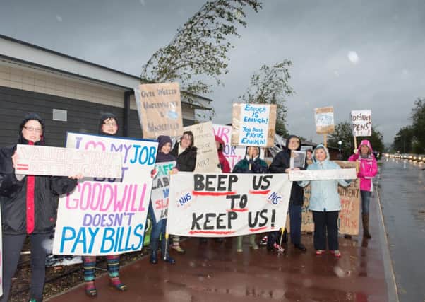 Midwives on strike outside nearby Stoke Mandeville Hospita in October 2014