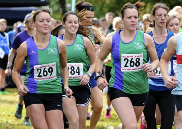 Twins Becky and Sam Fawcett, with Jess Tanner and Wendy Pearson just behind at the start of the Chiltern League meet in Watford. Picture (c) Gary Mitchell