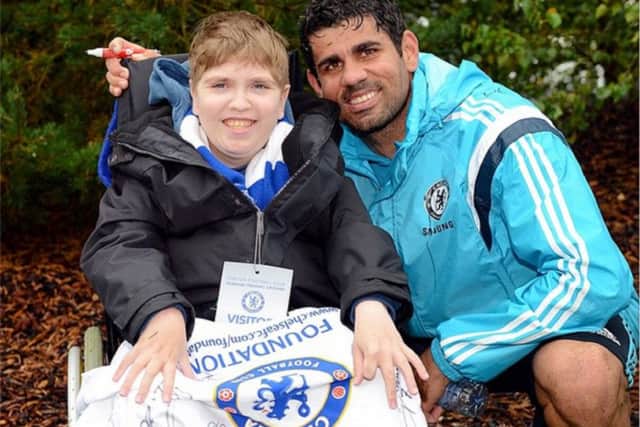 Jamie with Chelsea and Spain superstar Diego Costa and the Instagram feed showing it got over 99,000 'likes' (below)
