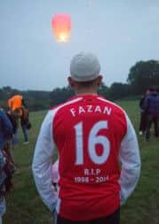 Chinese lanterns and balloons are released and candles lit in memory of popular teenager Fazan Ahmed PNL-140809-172414001