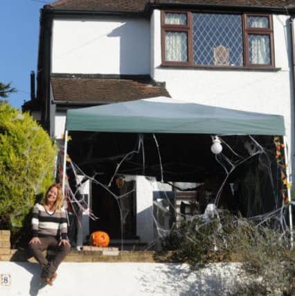 Julea Arthur and her Halloween display in her front garden in Sunnyhill Road, Hemel Hempstead
