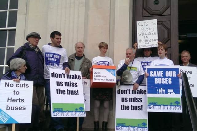 Earlier protest against bus cuts outside County Hall in October 2014