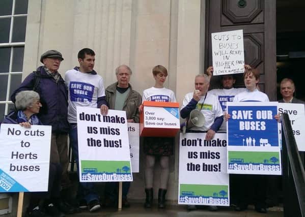 Earlier protest against bus cuts outside County Hall in October 2014
