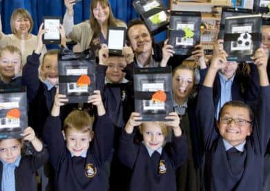 Nash Mills Primary School children with their new Kindles