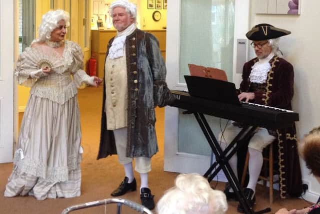 Connaught Opera perform at Mountbatten Lodge. From left to right: Maria Arakie, Glenn Wilson and pianist Nicholas Bosworth