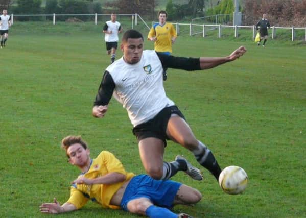 Berkhamsted striker BJ Christie could not find a way past a resolute Ampthill defence. Picture (c) Richard Solk