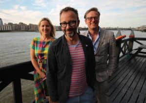 The Great Interior Design Challenge. Judges Sophie Robinson and Daniel Hopwood with presenter Tom Dyckhoff, centre.