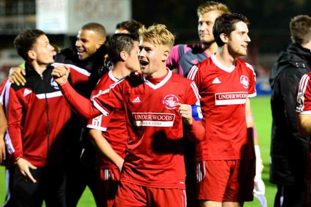 Hemel skipper Jordan Parkes celebrates. Picture (c) Cameron Maclean - CM Photography