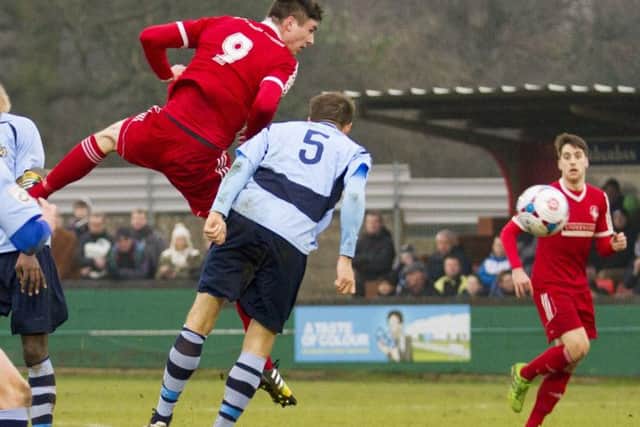 Tudors striker Oliver Hawkins goes into the game on the back of a hot run of form. Picture (c) Darren Kelly