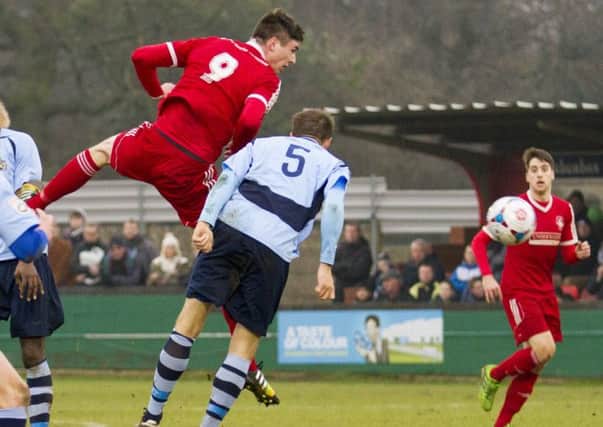 Tudors striker Oliver Hawkins goes into the game on the back of a hot run of form. Picture (c) Darren Kelly