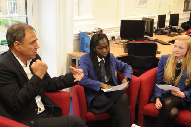 Author Anthony Horowitz met staff at Hemel Hemstead School at the opening of the new library on Monday. PNL-151201-155553009
