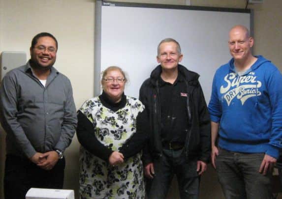Richard Pitts and Sara Woodley with two of the Desoutter Volunteers