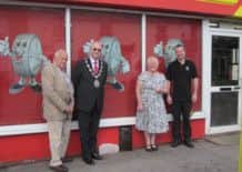 Berkhamsted Community Partnership chairman Tony Statham, town mayor Peter Matthews, Berkhamsted Citizens Association chairman Susan Johnson, and National Tyres manager Charlie Dean